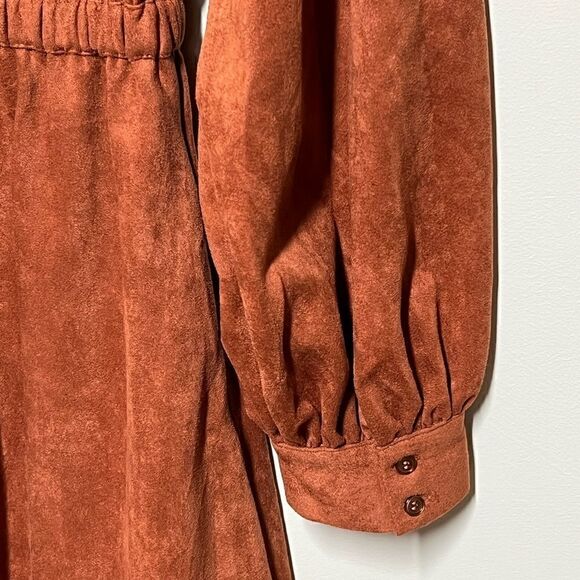 Revolve Alexia Admor Hailey Micro Suede MIDI Dress Copper Sz 8 - Picture 7 of 10